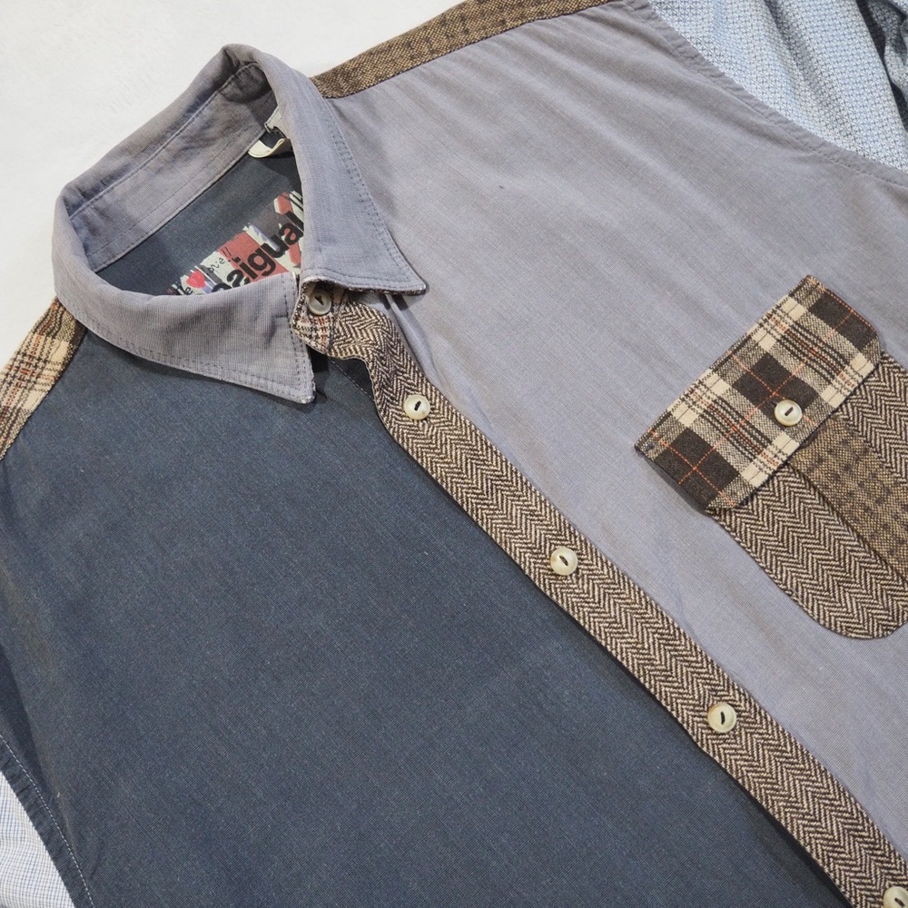 Desigual Sz L Multicolor Patchwork Casual Button Down Shirt